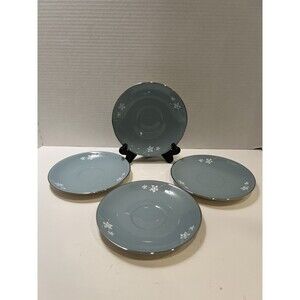 Flintridge USA China Vintage Misty Leaf Strata Blue 4 Saucers Mid Century